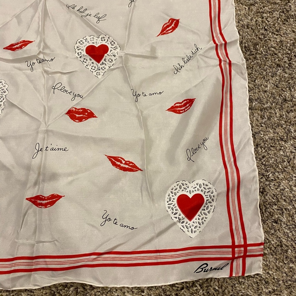 Heart & Lip Print Square Scarf - Red on Ivory - Picture 3 of 9